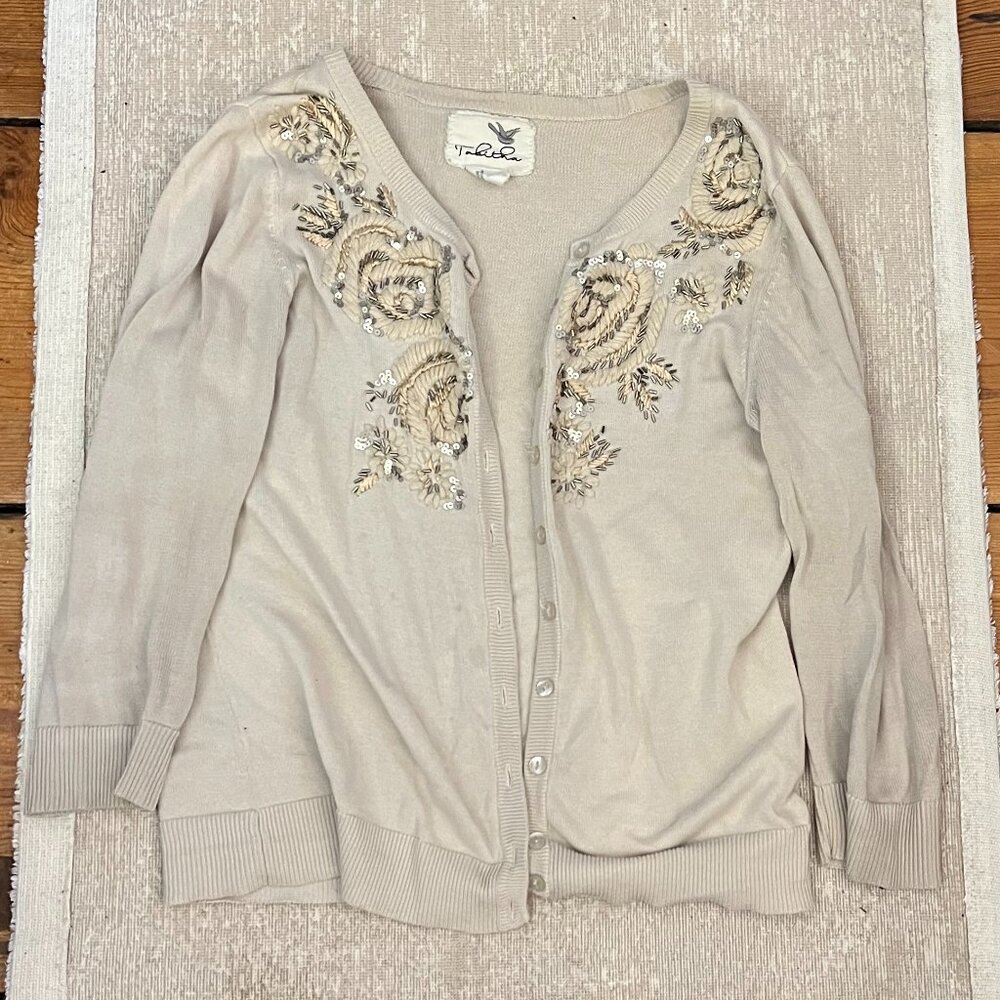 Tabitha by Anthropologie Beaded & Embroidered Button-Front Cardigan Size M